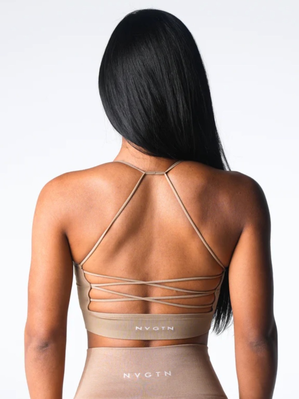 NVGTN Strappy Back Sports Bra in Beige Tan